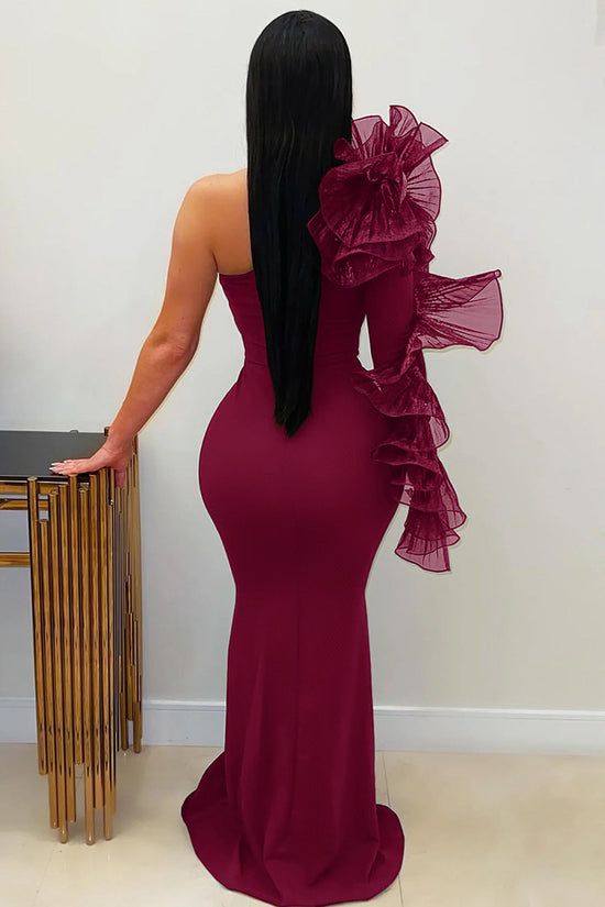 One-Shoulder Ruffle Maxi Dress