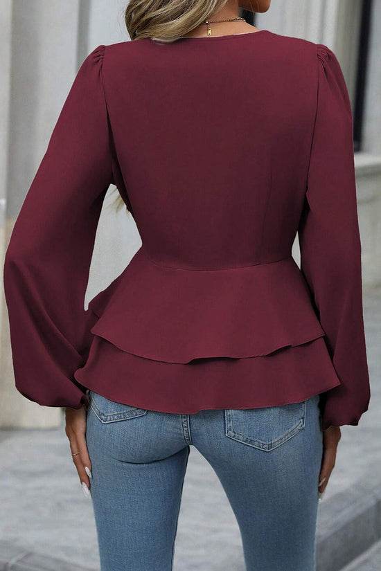 Elegant Peplum Blouse with V-Neckline