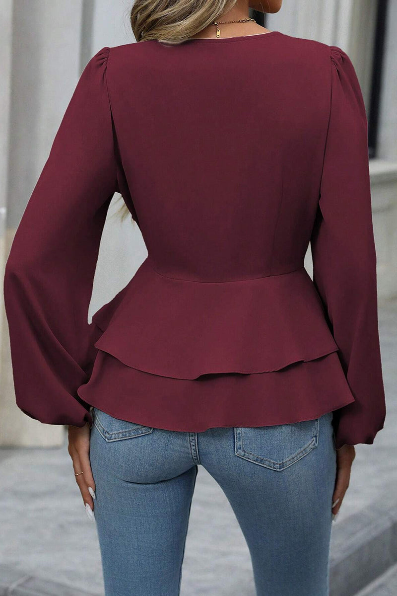 Elegant Peplum Blouse with V-Neckline