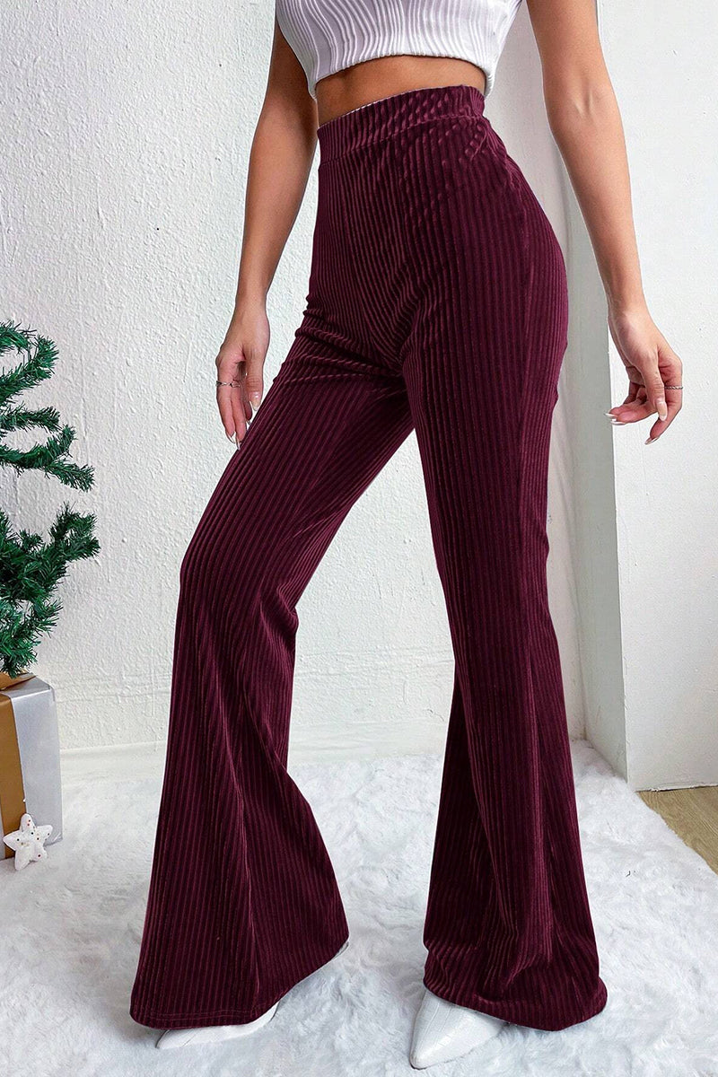 High Waist Ribbed Casual Flared Pants
