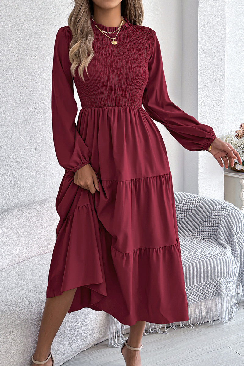 Long Sleeve Layered Casual Midi Dress