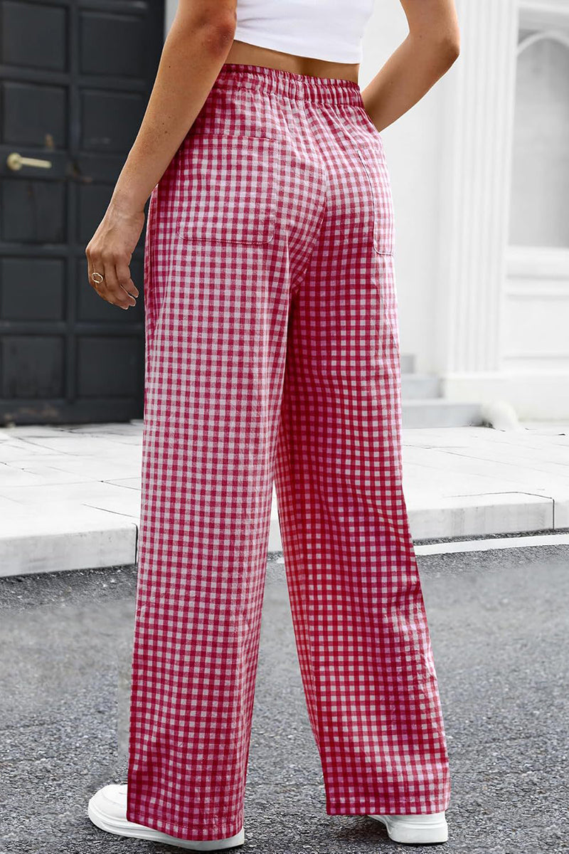 Checkered Wide-Leg Casual Pants