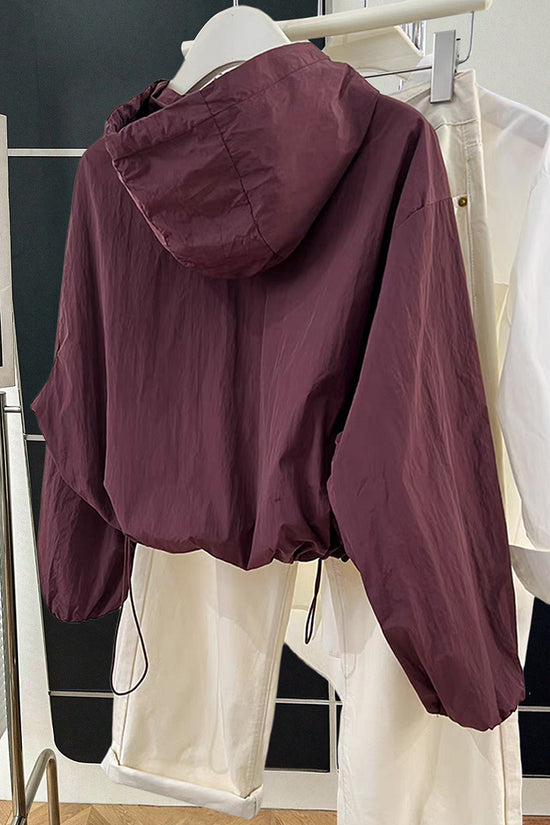 Hooded Drawstring Cropped Jacket