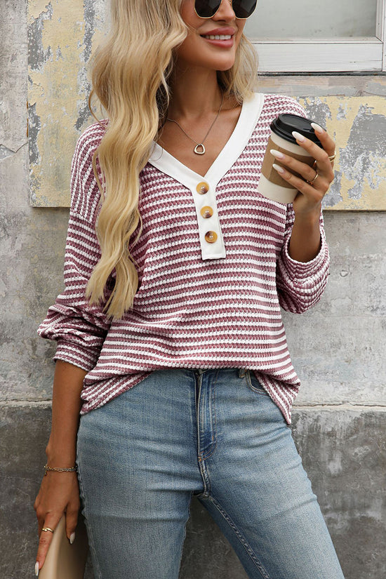 Striped V-Neck Long Sleeve T-Shirt