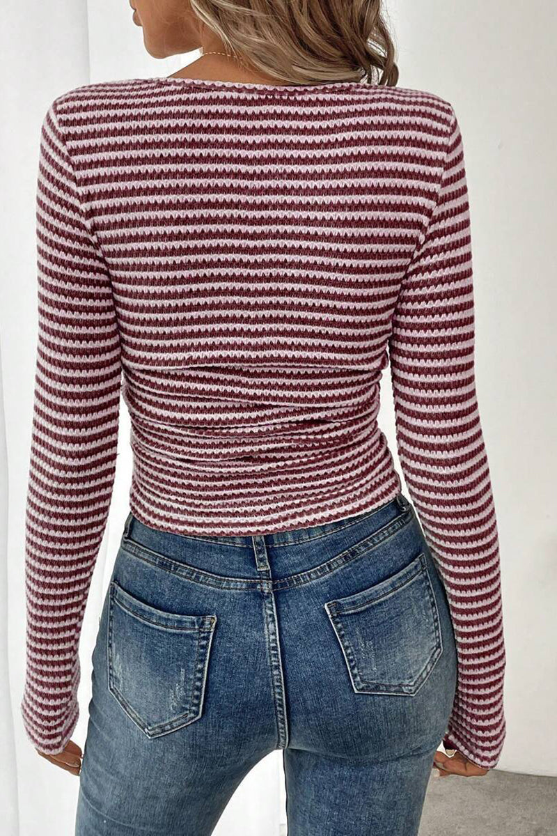 Square Neck Striped Long Sleeve Tee