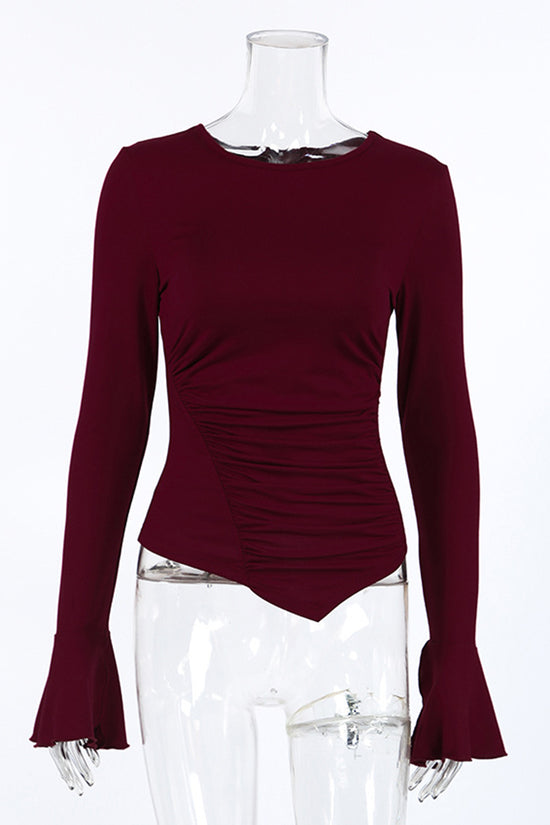 Flare Sleeve Ruched Bodycon Top