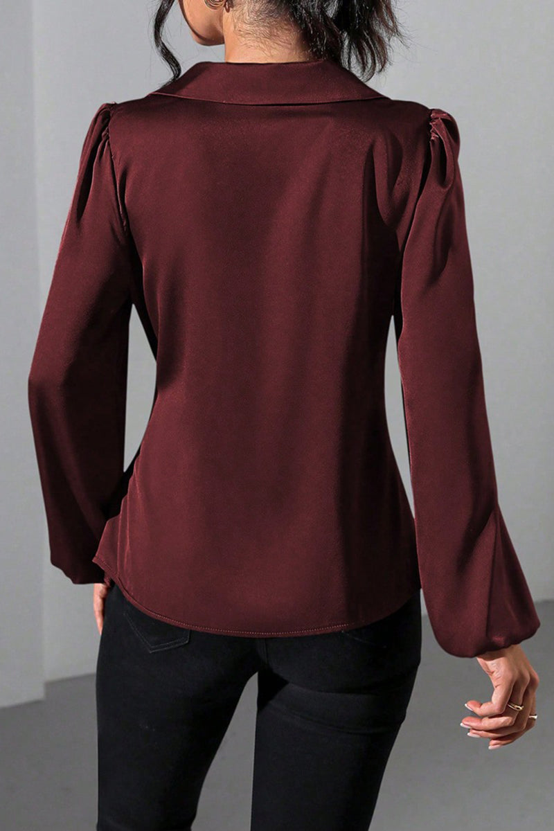 Elegant Wrap Tie Blouse with Long Sleeves