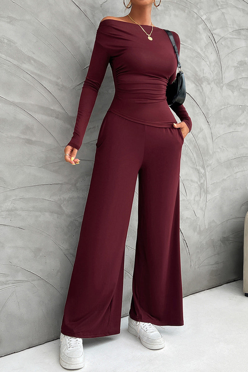 Elegant Long Sleeve Wide-Leg Pants Set