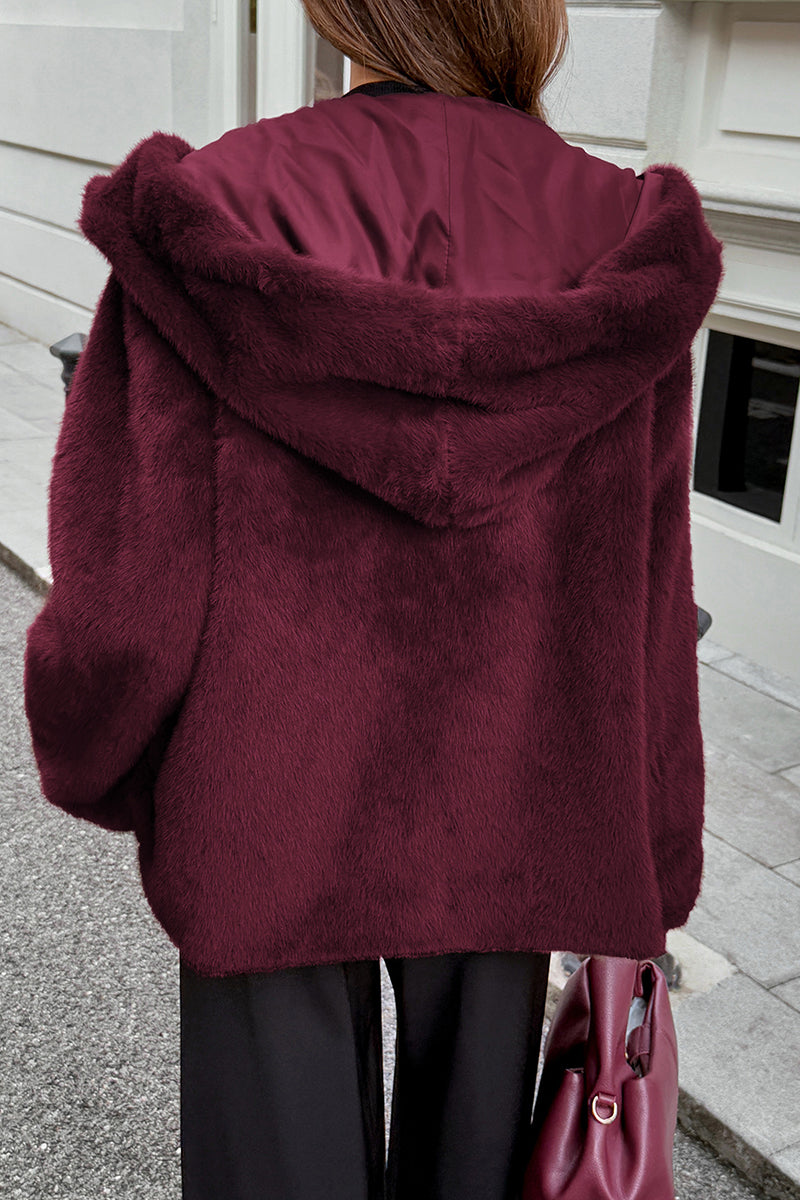 Plush Hooded Bodycon Coat