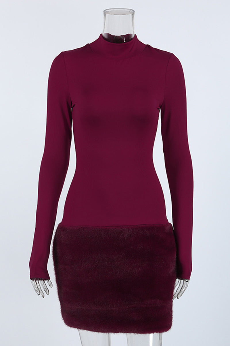 High Neck Long Sleeve Casual Dress