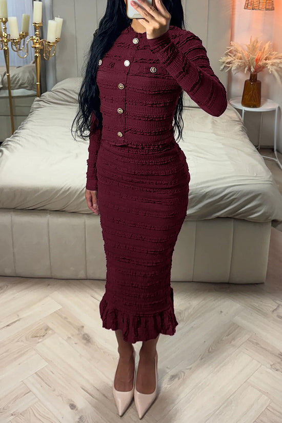 Elegant Textured Two-Piece Skirt Set