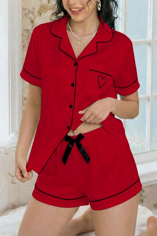 Heart Accent Short Sleeve Pajama Set