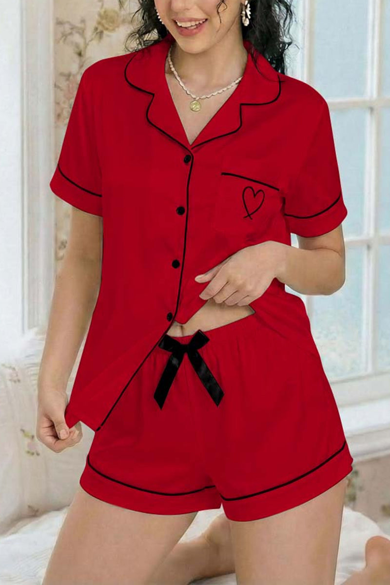 Heart Accent Short Sleeve Pajama Set