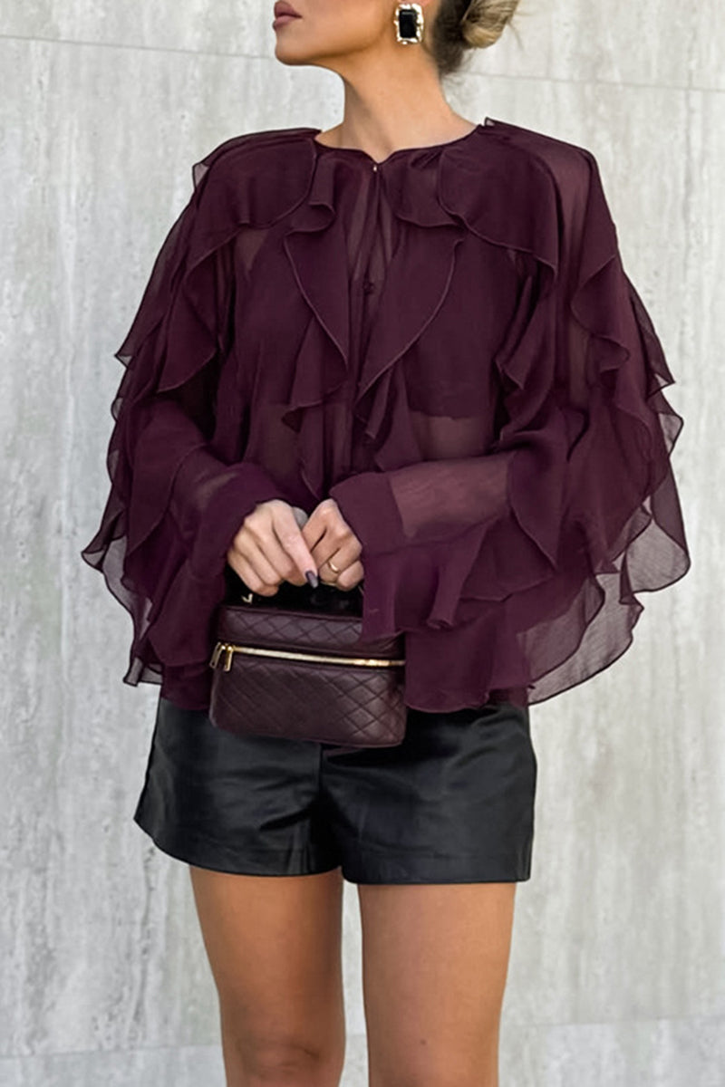 Elegant Ruffle Long Sleeve Blouse