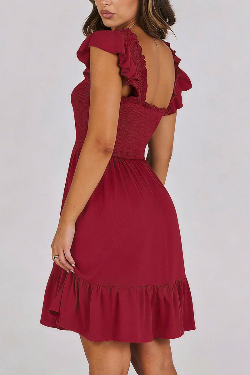 Ruffled Sleeve Smocked Casual Dress