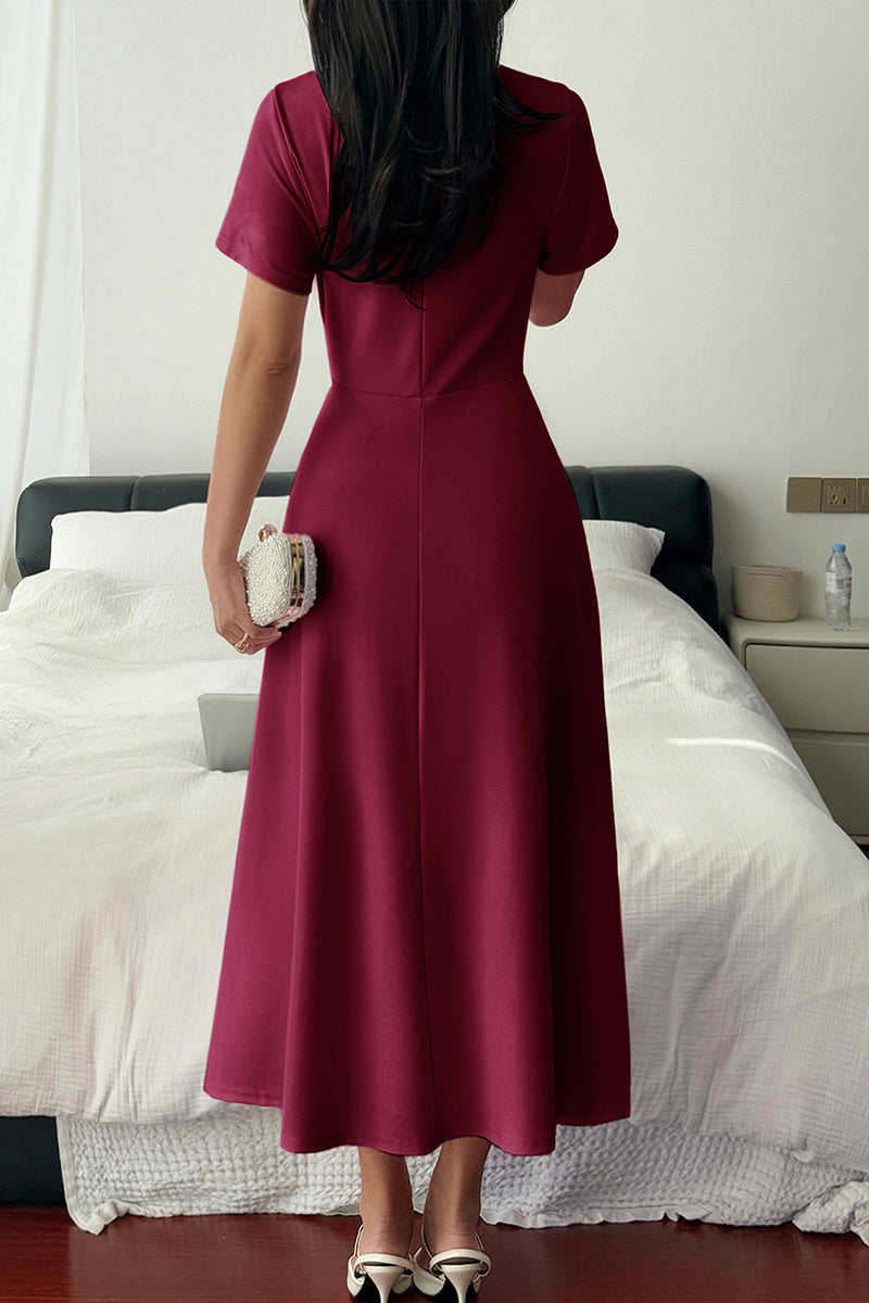 Elegant Short Sleeve Midi Dress