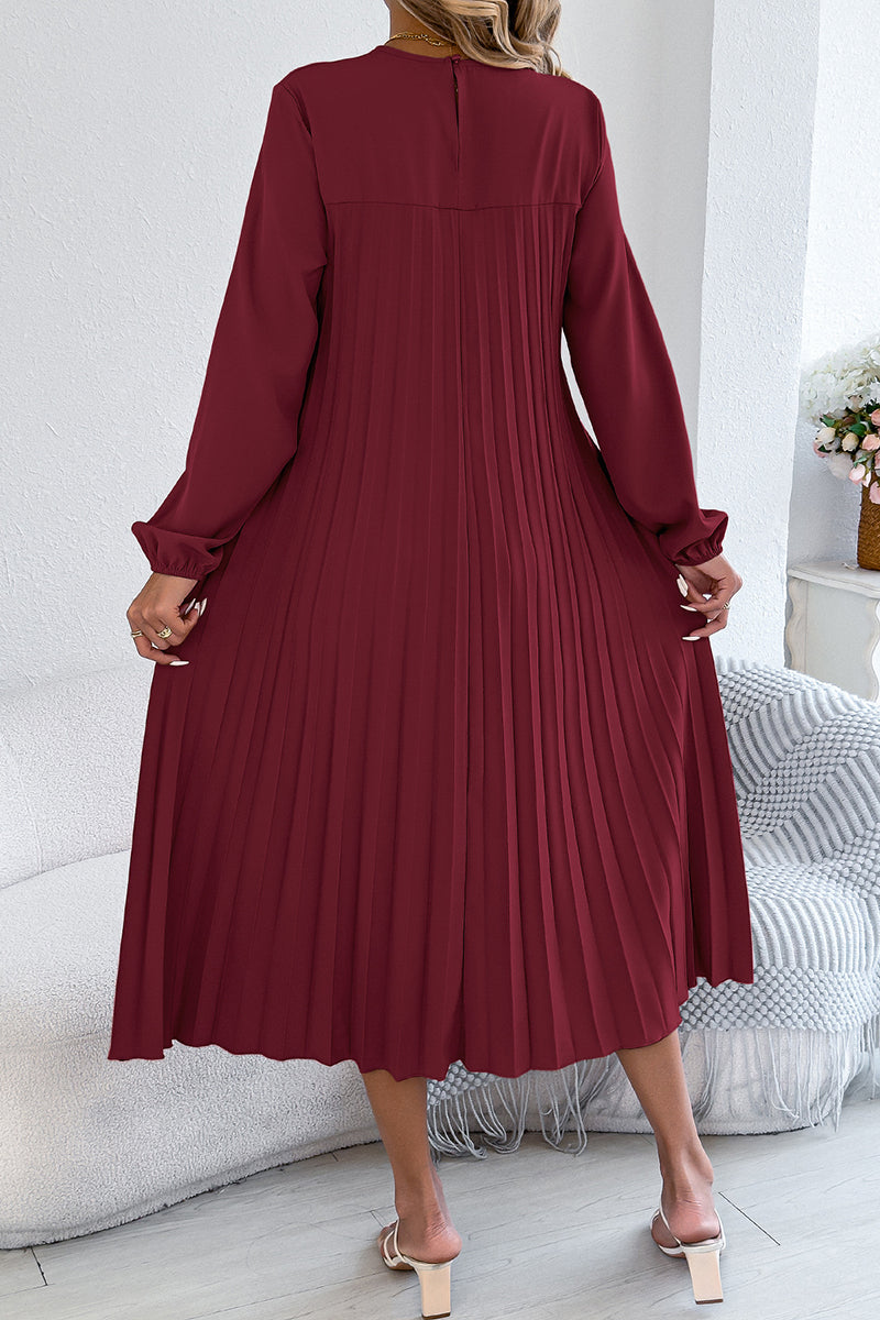 Elegant Pleated Long Sleeve Casual Dress