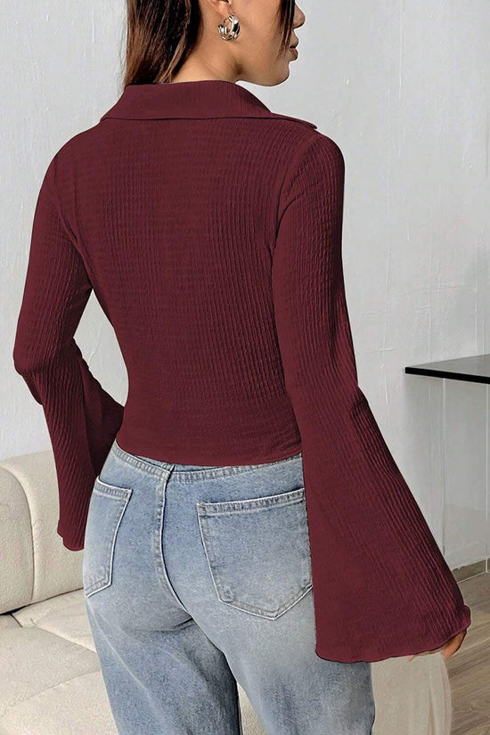 Elegant Flare Sleeve Button-Up Blouse