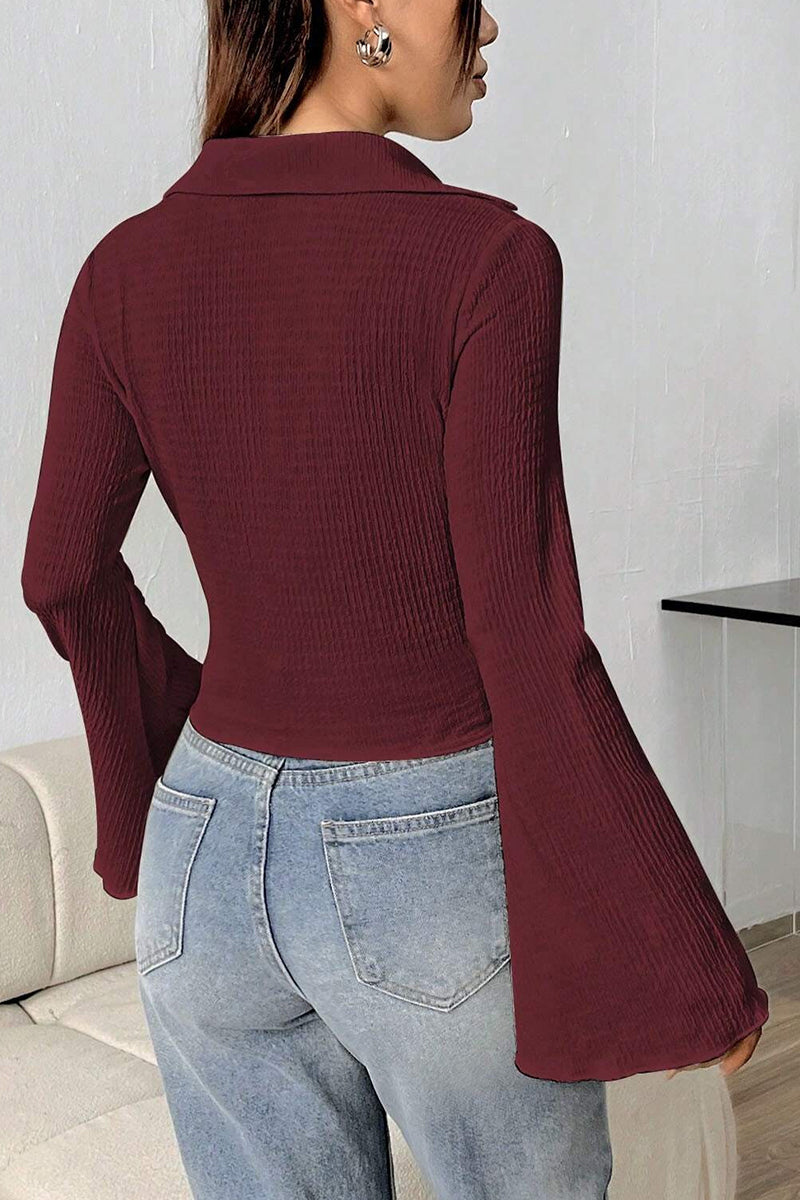 Elegant Flare Sleeve Button-Up Blouse