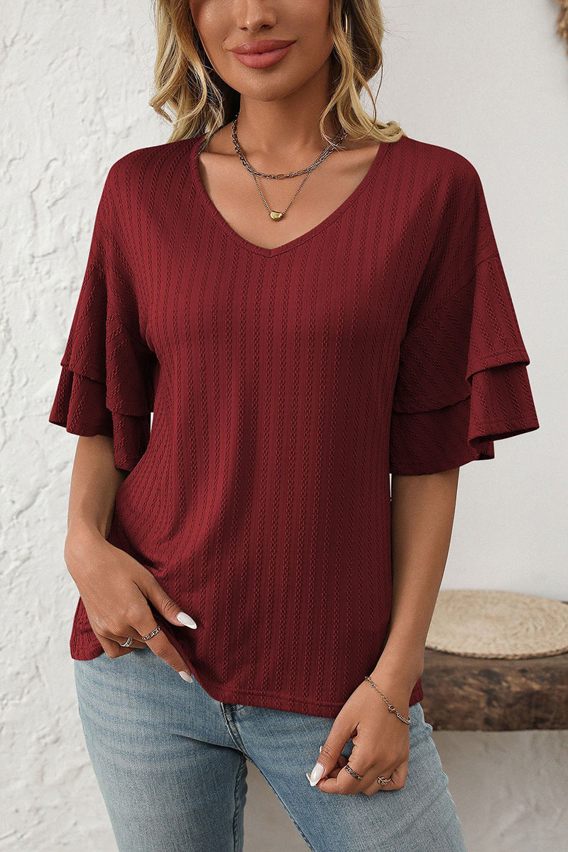 V-Neck Layered Sleeve T-Shirt