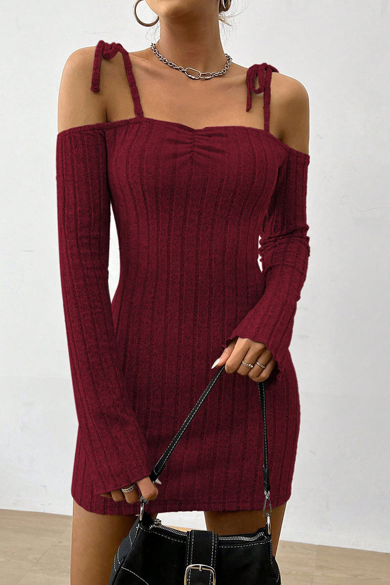 Off-Shoulder Tie Strap Casual Dress