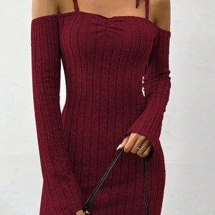 Off-Shoulder Tie Strap Casual Dress