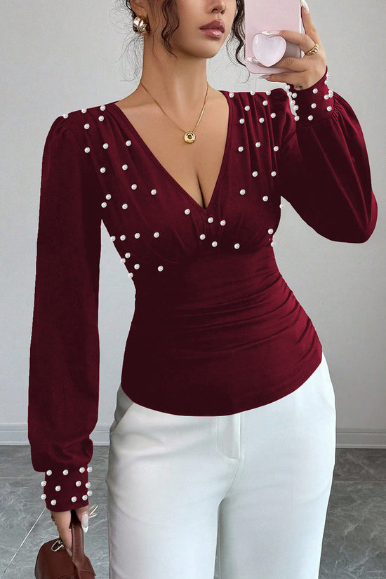 Pearl Embellished Long Sleeve Top
