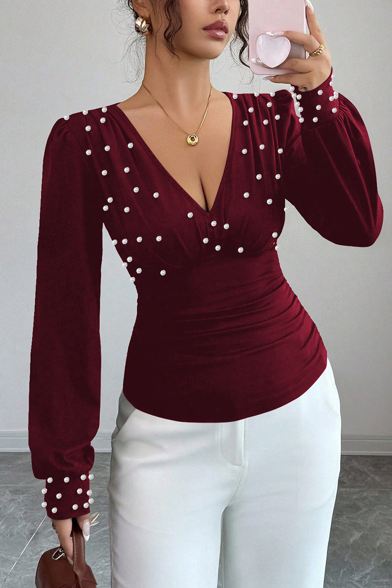 Pearl Embellished Long Sleeve Top