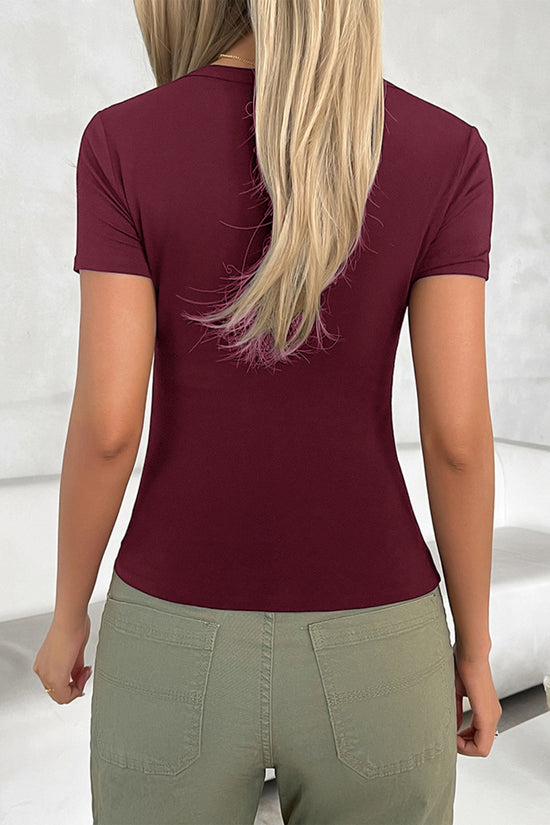 Deep V-Neck Short Sleeve Bodycon T-Shirt