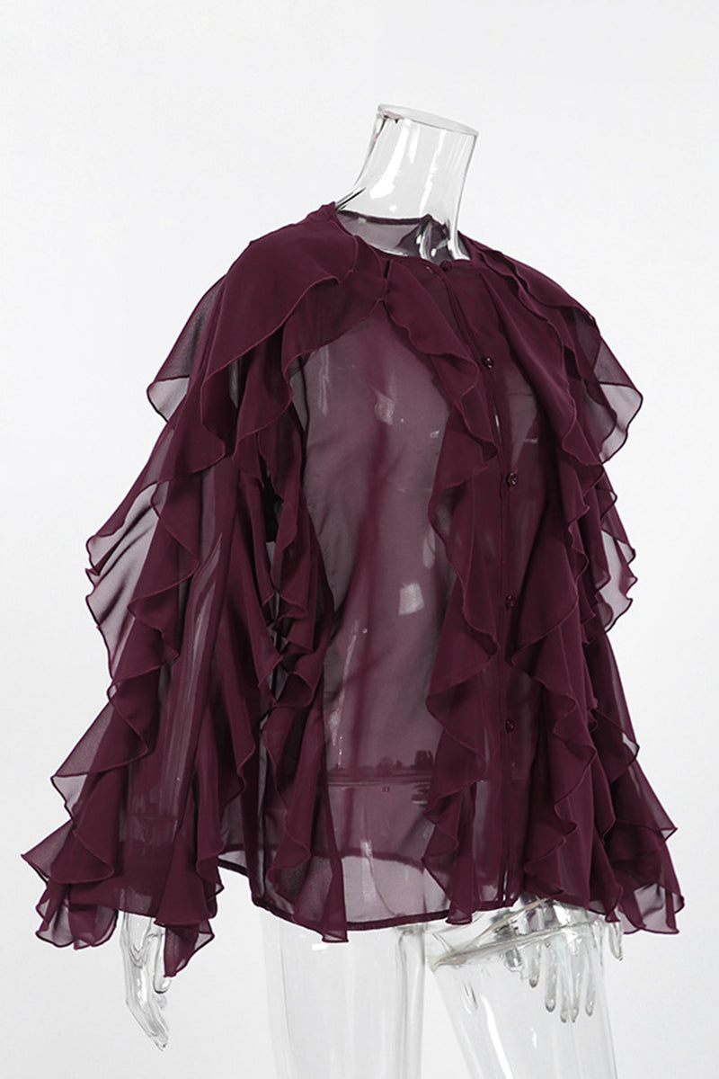 Elegant Ruffle Long Sleeve Blouse