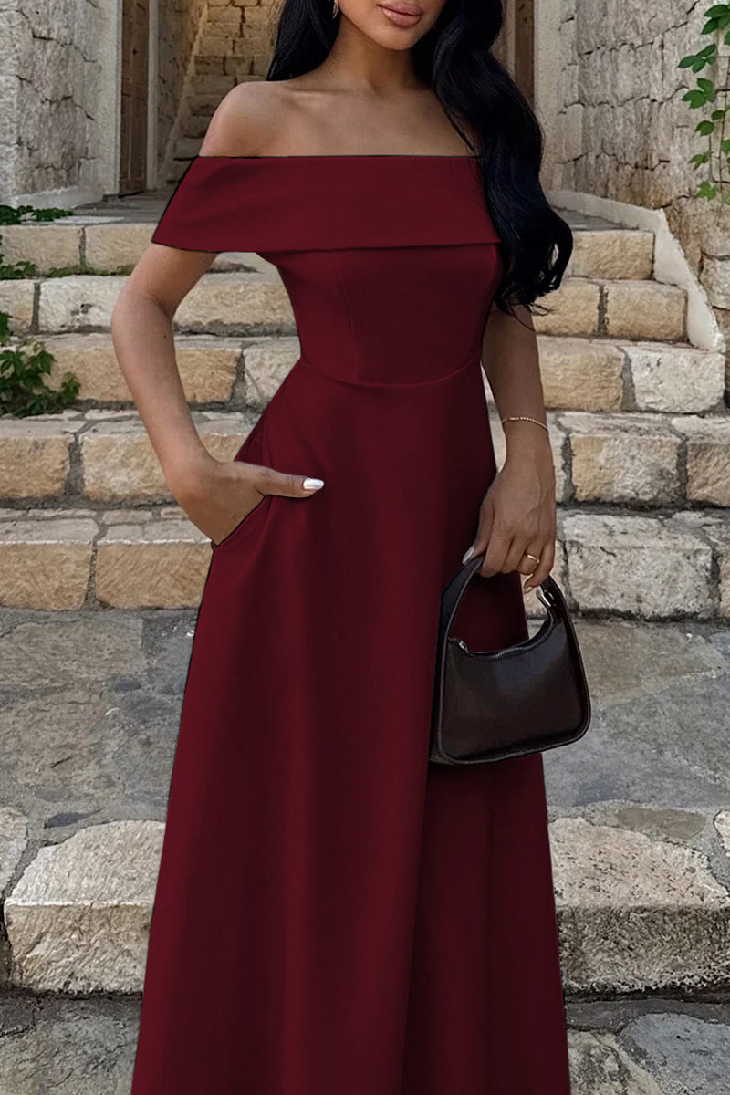Off-Shoulder Maxi Dress with Pockets