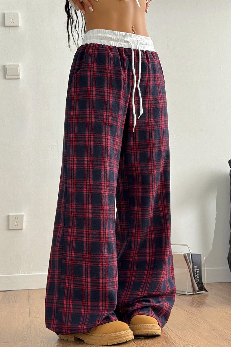 Plaid High-Waisted Casual Pants