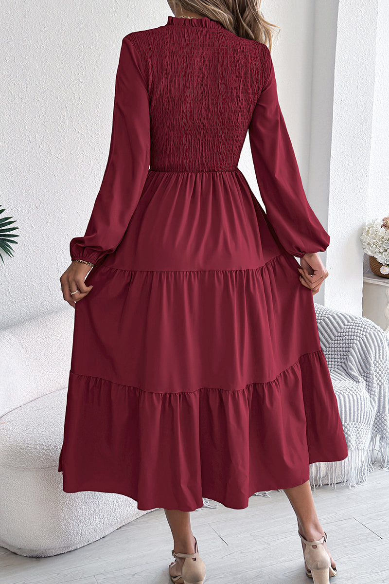 Long Sleeve Layered Casual Midi Dress