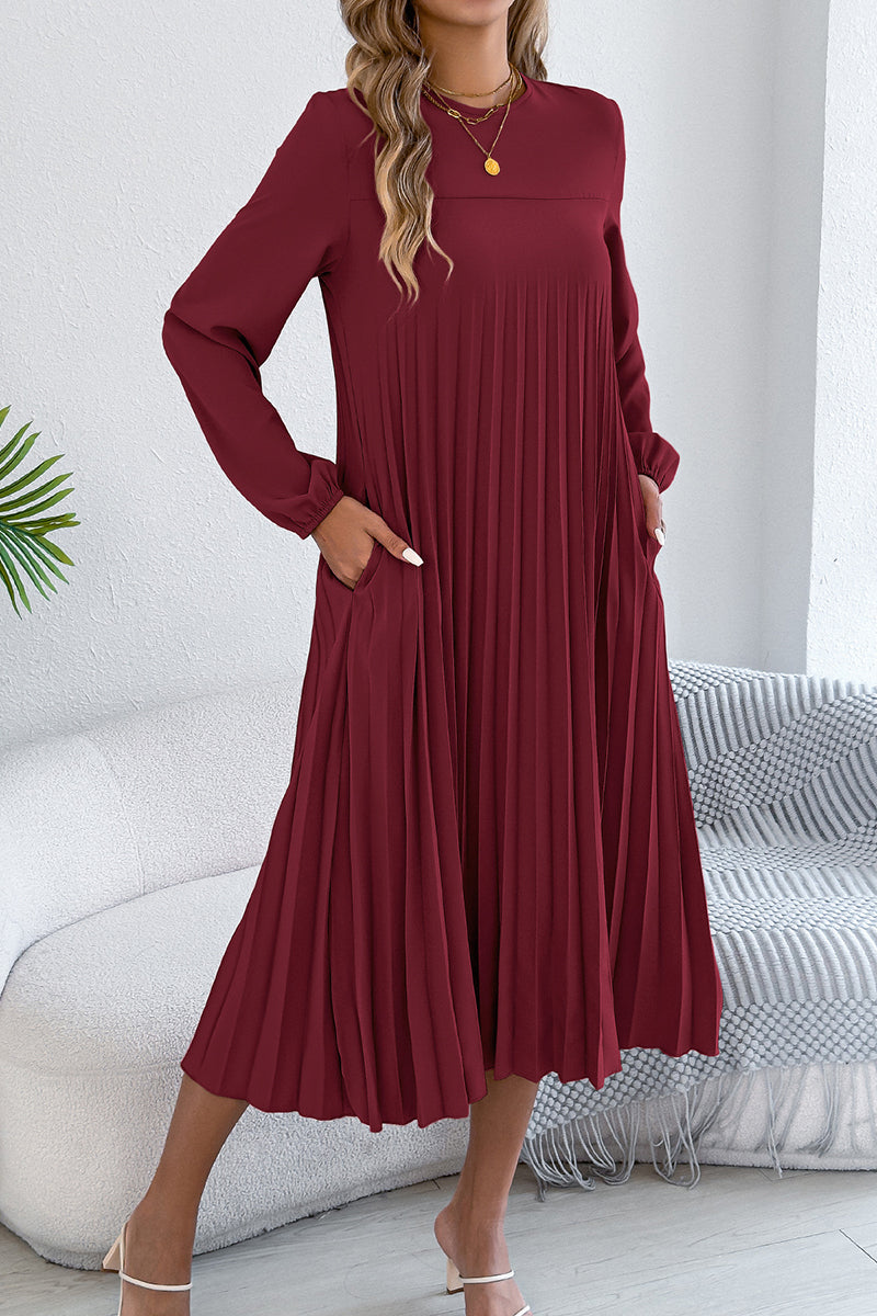 Elegant Pleated Long Sleeve Casual Dress