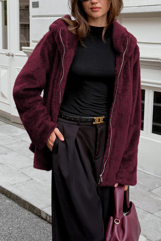 Plush Hooded Bodycon Coat