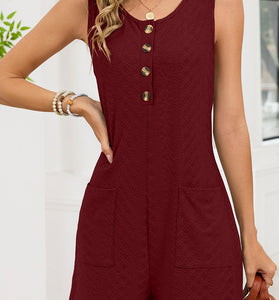 Button Front Sleeveless Romper