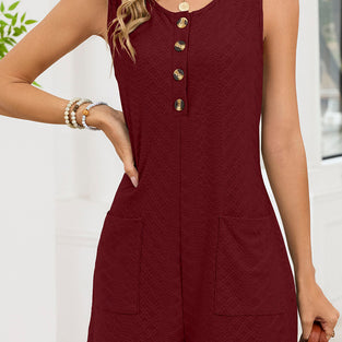 Button Front Sleeveless Romper