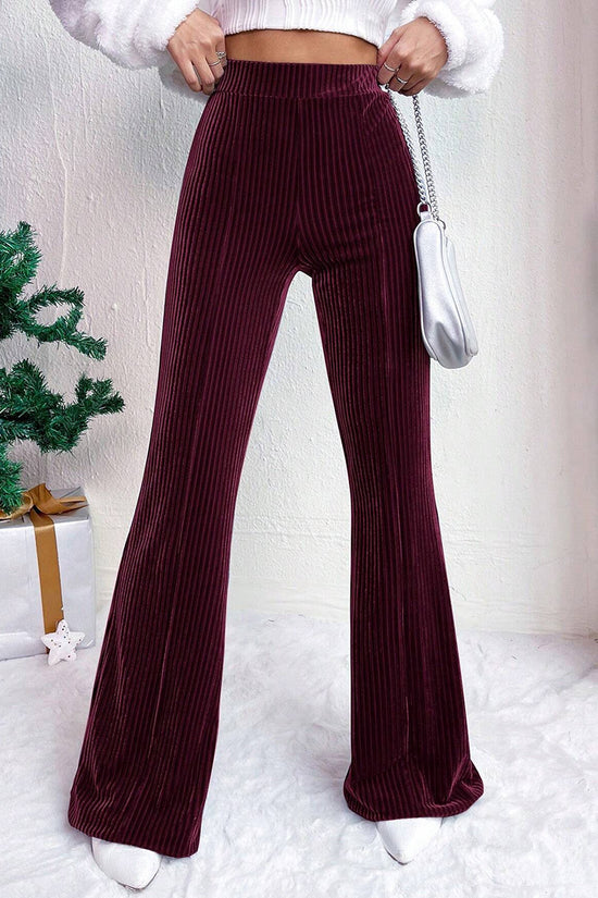 High Waist Ribbed Casual Flared Pants