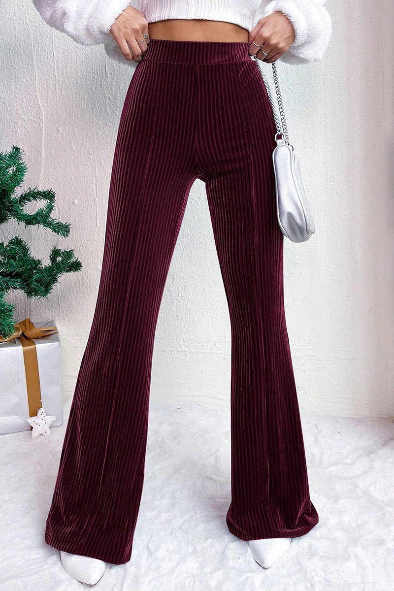 High Waist Ribbed Casual Flared Pants