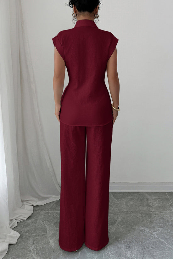 Elegant Sleeveless Shirt and Wide-Leg Pants Set