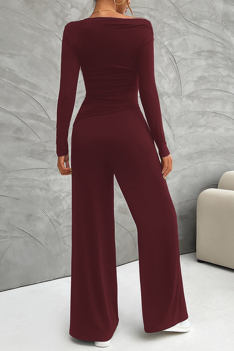 Elegant Long Sleeve Wide-Leg Pants Set