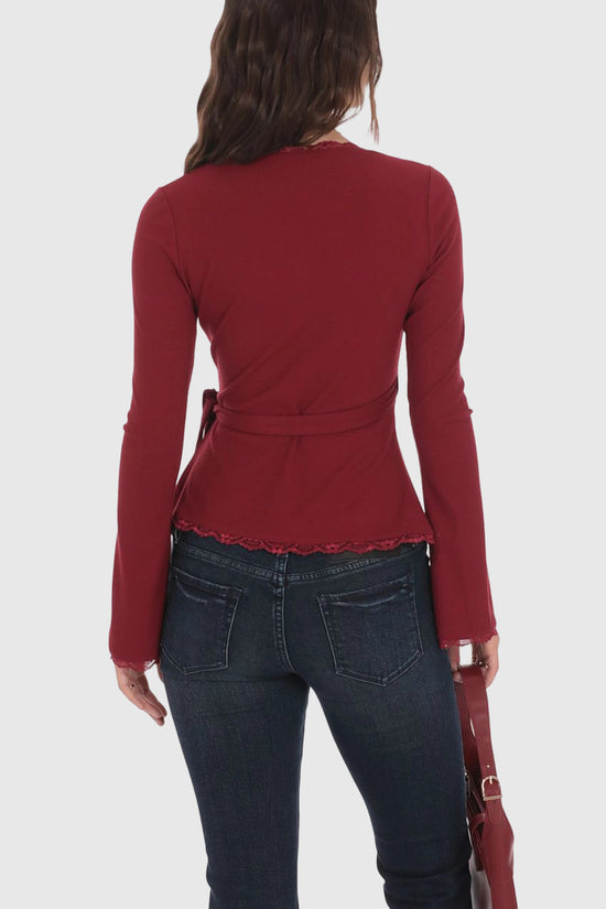 Elegant Wrap Lace Trim Blouse