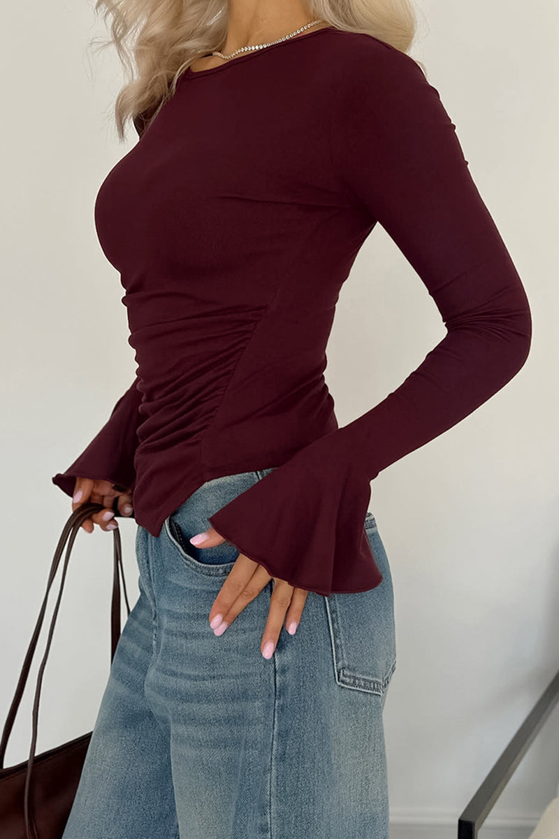 Flare Sleeve Ruched Bodycon Top