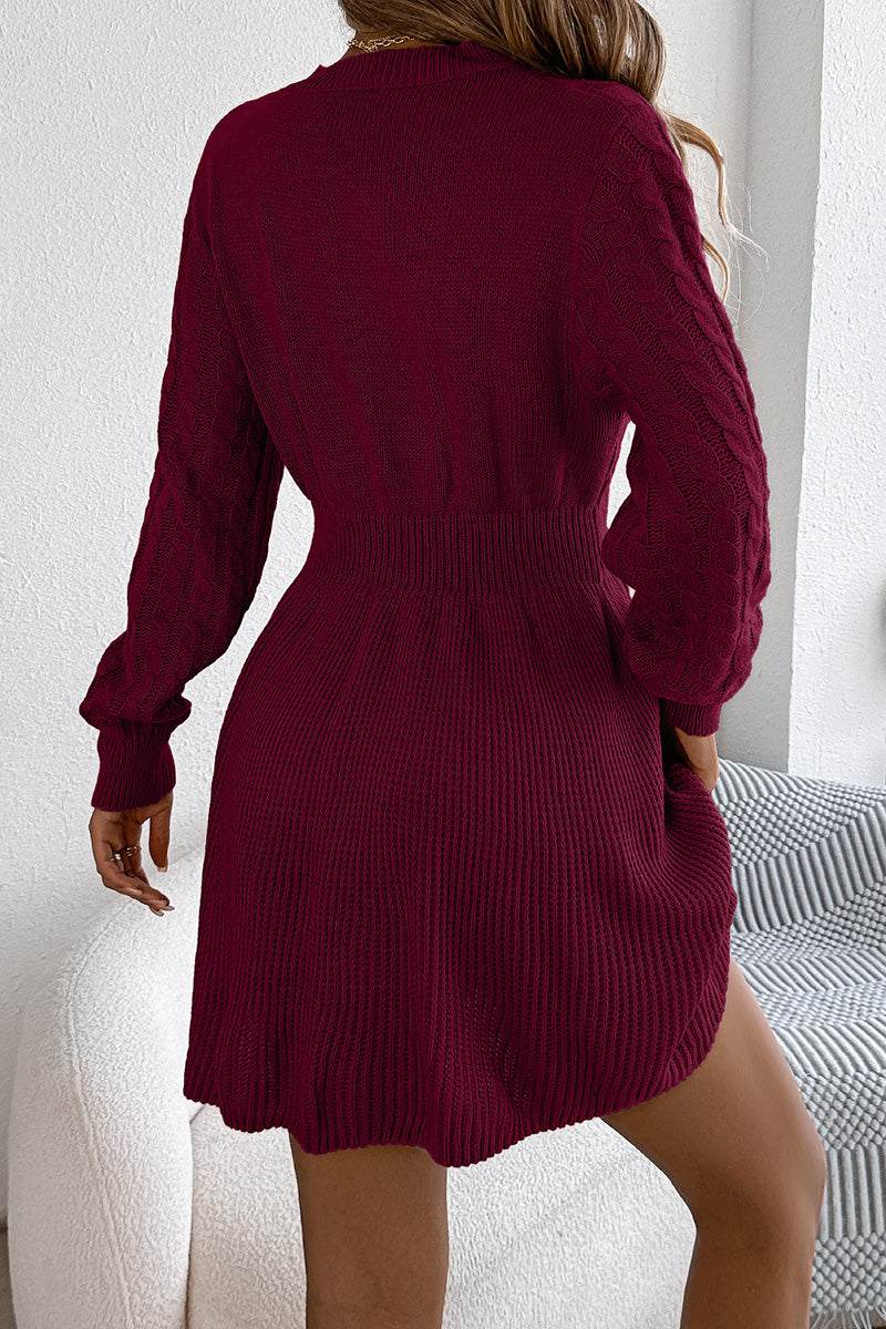 Knit Patterned Long Sleeve Casual Dress