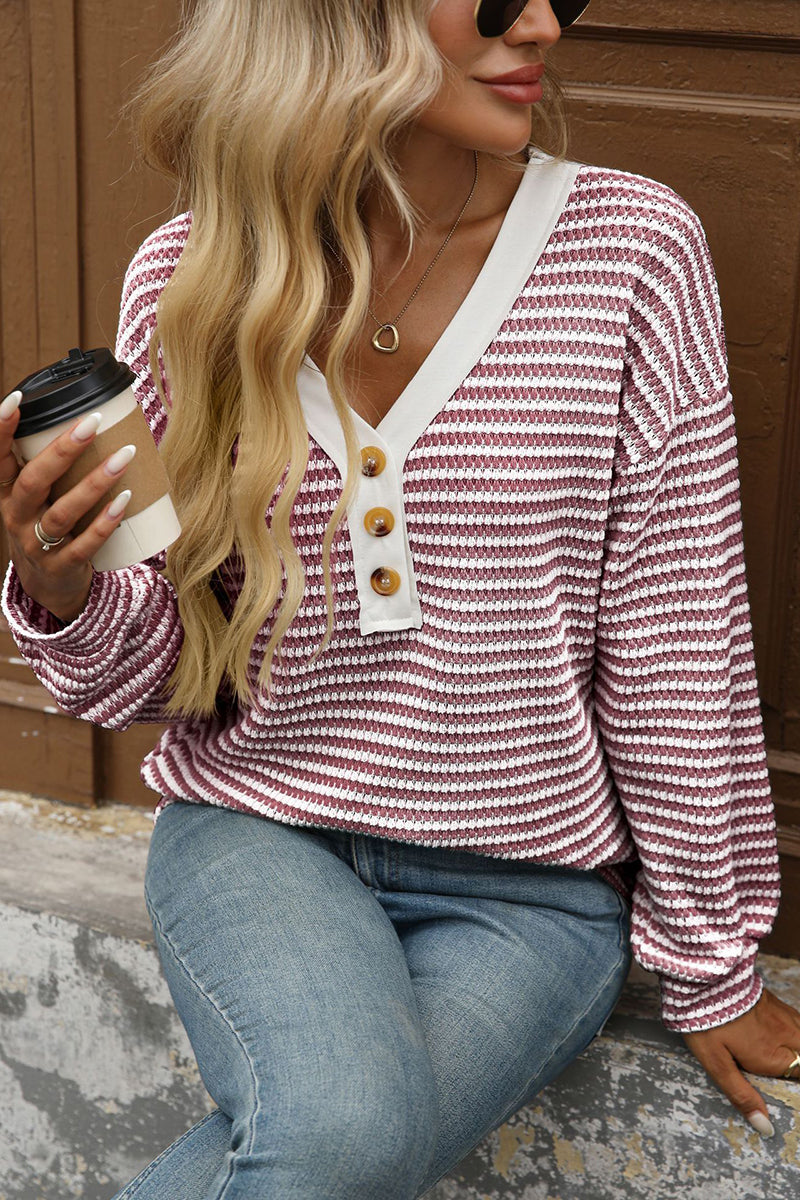 Striped V-Neck Long Sleeve T-Shirt