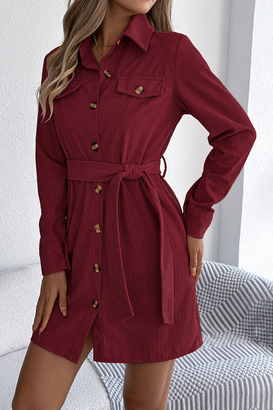 Button-Down Belted Casual Shirt Dress