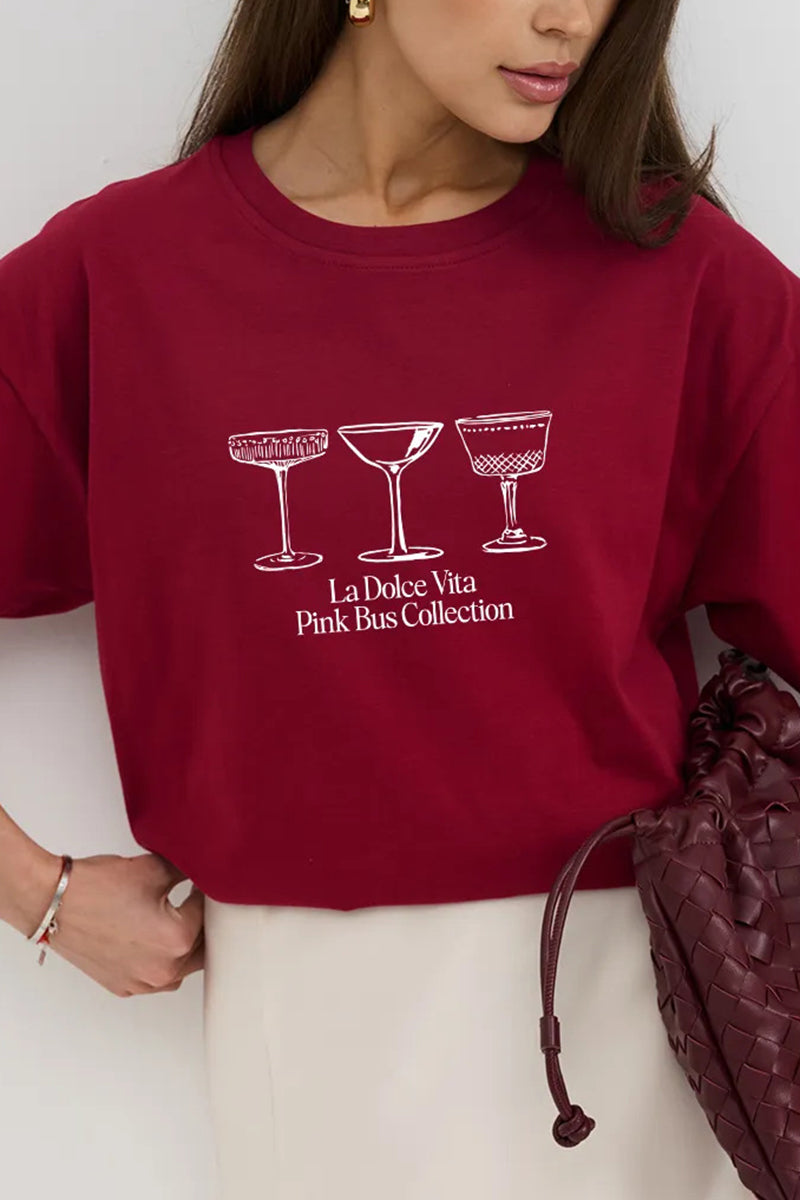 Graphic Tee with Drink Motif