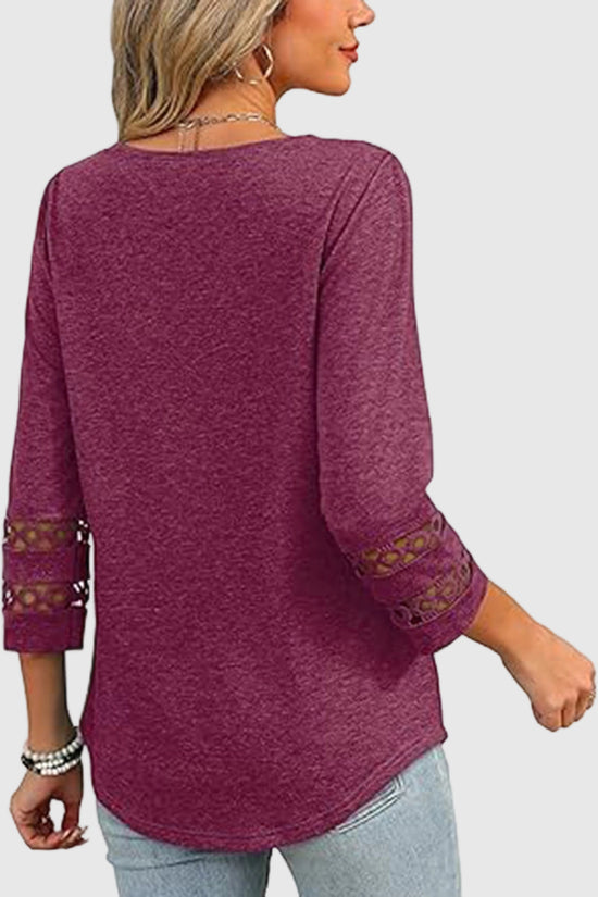 V-Neck Lace Sleeve Casual Top