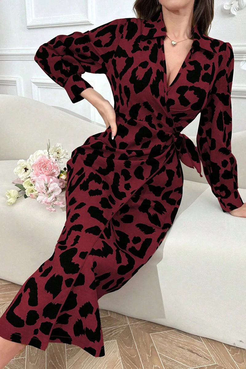 Animal Print Wrap Casual Dress