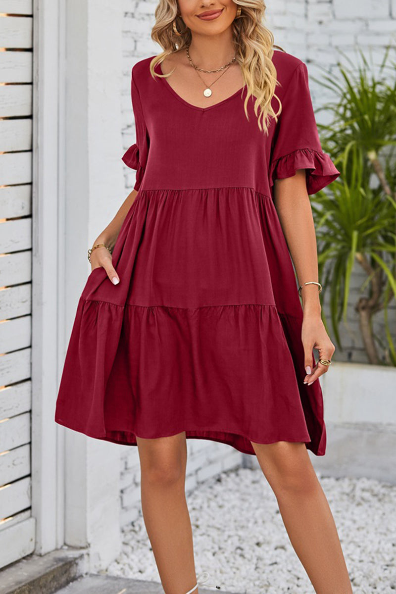 Tiered V-Neck Casual Dress